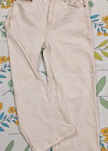 Beige Straight Leg Jeans