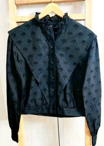 Chic Black Embroidered Top Size-36-38
