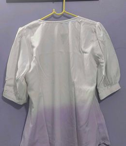 White &amp; Lilac Puff Sleeve Top