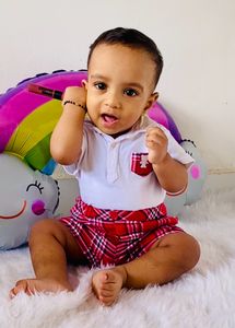 Unisex Baby Check Romper White And Red