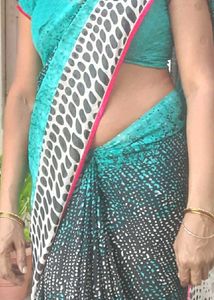 Aqua &amp; Black Polka Dot Print Fabric Saree n Blouse