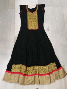 Black &amp; Gold Embroidered Anarkali Dress