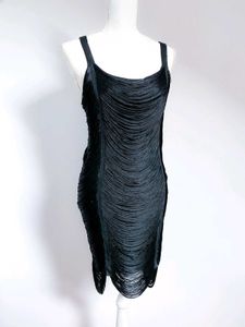 19296. Elegant Black Fringe Dress
