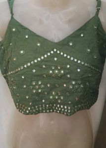 Green Mirror Work Blouse