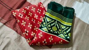 Daily Wear Red And Green Sari With Blouse Piece