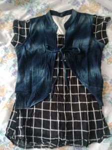 Girls Black Checkered Dress with Jacket