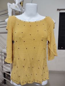 Mustard Beaded Off-Shoulder Top