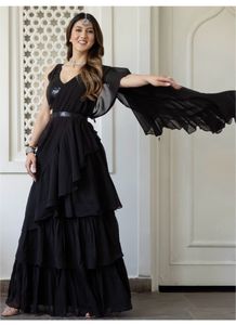 Draped Ruffle Saree With Sequin Blouse