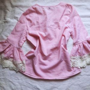 Pink Coquette Top with Lacy Bell Sleeves