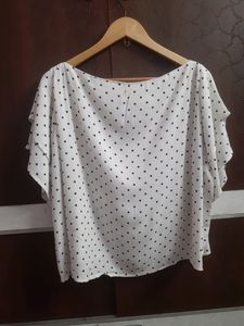 White Printed Top With Ruffle Sleeves