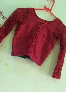 Bust-26/ Red Net Sleeves Blouse♥️