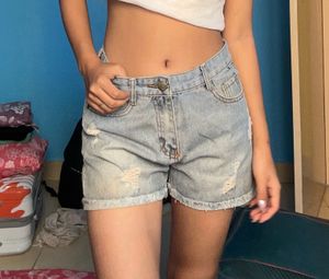 Distressed jeans denim mid rise shorts