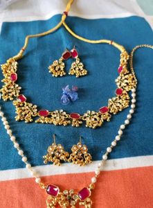 Combo Jewellery Gold Plated Green, Pink , diamond