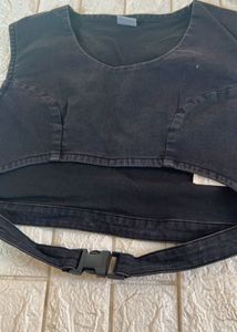 Denim Crop Top With Buckle Strap