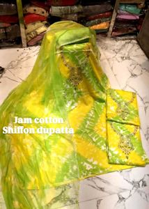 Yellow & Green Cotton Rayon Suit