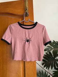 Pink Spider Graphic Crop Top