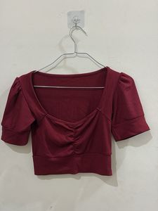 Maroon Ribbed Crop Top