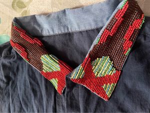 Beautiful Beaded Coller Light Denim Top