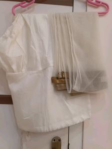 White Net Stone Work Full Sleeves 3 Piece Set