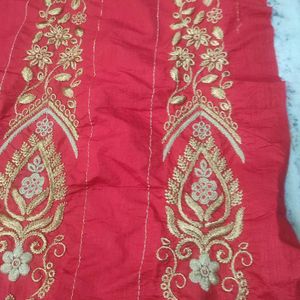 Red Embroidered Lehenga Unstitched
