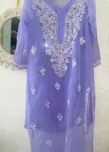 Purple chikankari mirror work kurta