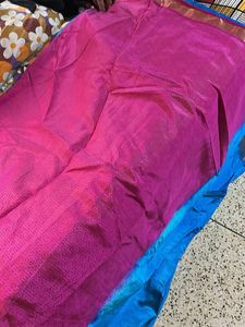 Elegant Pink &amp; Blue Saree with blouse piece