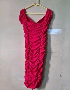 Red Off Shoulder Ruched Dress