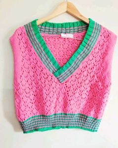 Pink Knit V-Neck Vest size-38-40