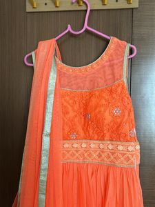 Set Of 3-Ethenic Anarkali Padded Gown,Dupatta,pant