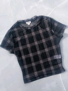 Sheer Mesh Plaid Top