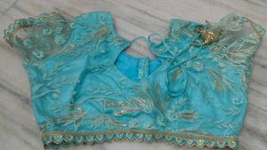 sky-blue lehnga choli with dupatta