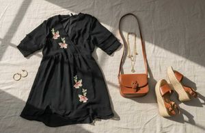 Floral Embroidered Black Dress