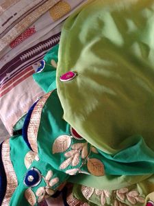 Green Sari with Gold Embroidery