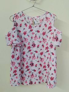Cute Floral White Cold Shoulder Top For Women.