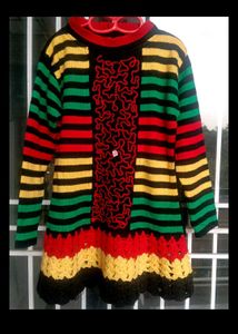 S-M Vintage Rasta Knit Sweater Dress