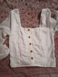 White Button-Up Crop Top