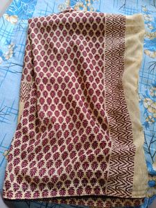 Beautiful Light Silky Cotton Beige Saree🍬