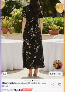 Floral Print Black Maxi Dress