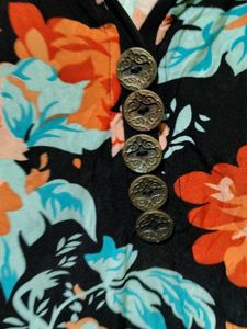 Black Orange Floral Kurtha
