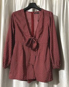 Polka Dot Tie-Front Romper