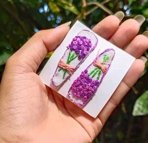 Handmade Embroidered Lavender Hair Clips