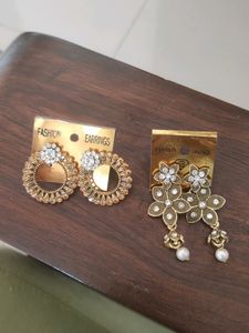 Combo Of 2 Earrings With White Stones (Golden)