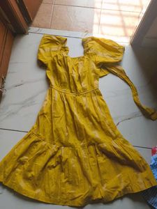 Yellow Puff Sleeve Midi Dress