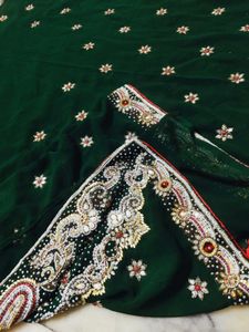 Dark Green 🍏 Saree Heavyworks 💎