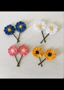 Crochet Flower Hair Pins - Set of 4