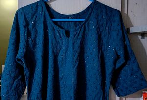 Blue Chikankari Kurti With Surprise Freebie