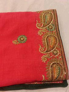 Rani Pnik Embroidered Saree