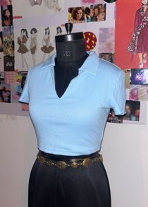 Blue Shien Polo Crop Top