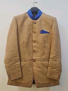Tan Suede Blazer with Blue Accents