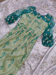 Green &amp; Teal Embroidered Occasion Dress